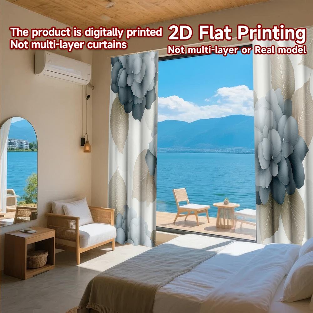 Set Of 2 Flat Printing Curtains Without Rod Floral Leaf Design Fashionable Curtainments During April Fools Is Day Modern Made Polyester