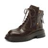 Mode 2025 Neue Schnürstiefel für Damen Frühling Herbst Runde Spitze Einfarbig Mittelhoch Wasserdicht Pendeln Britische Stiefel