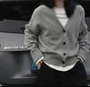 2026 New Women's Loose V-Neck Knit Cardigan - Grey Sweater Coat for Spring & Autumn