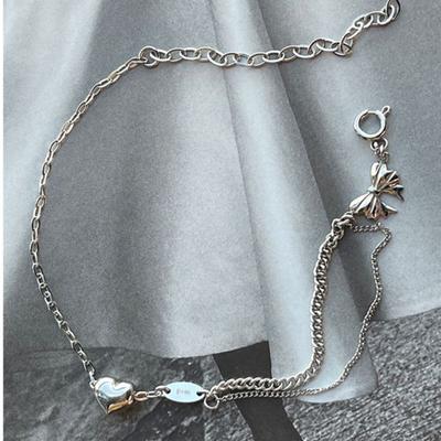 Pearlymore Ribbon Heart Chain Drop Anklet