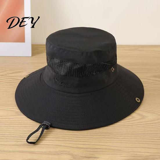 Comfortable Summer Hiking Headwear Mesh Spliced Bucket Hat for Men Women, Extra Wide Brim Sun Adjustable Windproof Mountaineering with Drawstring,