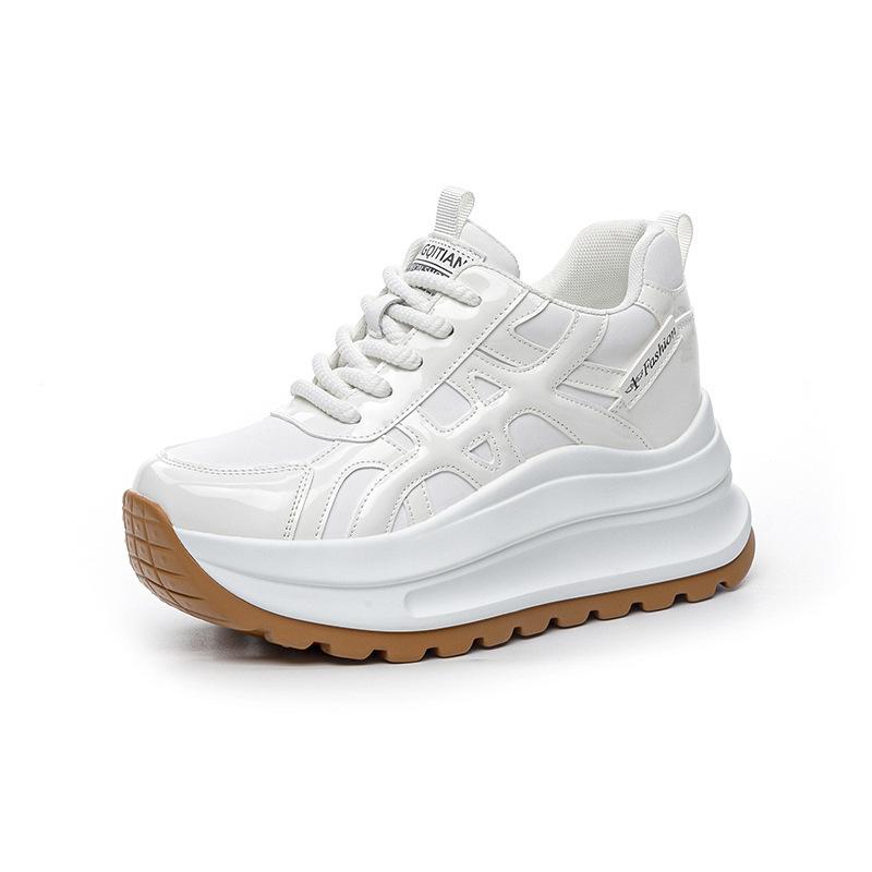 

2025 Fashion Chunky Sneakers Women Flat Platform Genuine Leather Shoes Thick Sole 7cm Fashion Brand Ladies Sneakers Black White Shoes 34 белый
