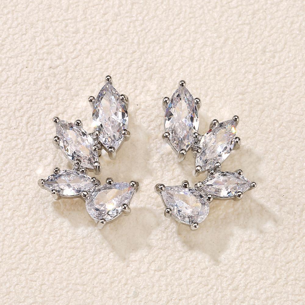 ZAKOL Luxury Leaf Marquise Zircon Bridal Earrings for Women White Shiny Crystal Elegant Wedding Party Zircon