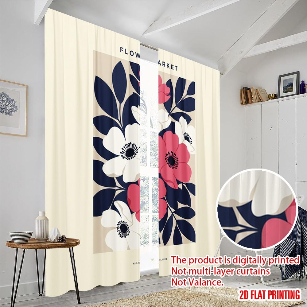 2pcs 2D Flat Printing Window Curtains Floral Market Tokio Polyester Without Electricity Festive Holiday Perfect for Festive Wall