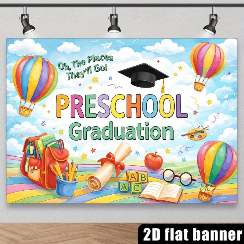 Rainbow Hot Air Balloon Tapestry, perfect for kindergarten graduation ceremonies and classroom celebration parties