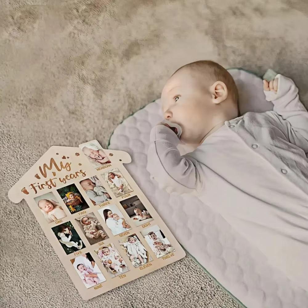 Drewniana ramka na zdjęcia z pierwszego roku życia dziecka Pamiątkowa ramka na kamienie milowe noworodka dla chłopca dziewczynki