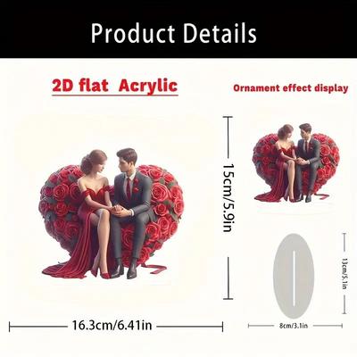 Modern Acrylic Love & Happiness Couple Statue - Romantic Heart-Shaped Rose Design, Perfect For Wedding Decor, Home Display