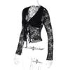 2026 Autumn European & American Women's Sexy Lace V-Neck Lace-Up Cardigan Top