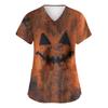Women's Fashion Short Sleeve Halloween Print V-Neck Pocket Workwear Tops