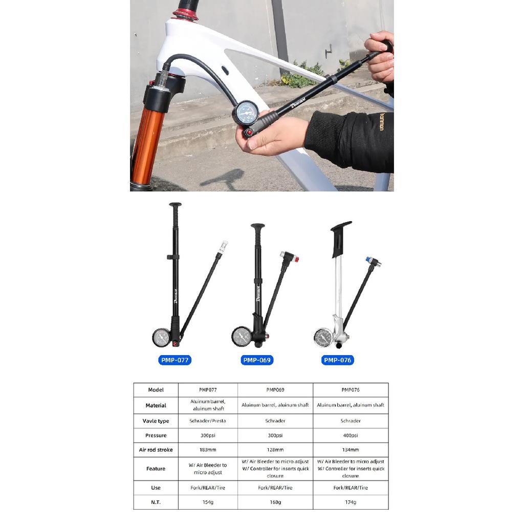 High Air Pressure Pump W/ Gauge for Front Fork Suspension Shock Absorber Bike Tire Presta Schrader Valve Inflator Hose Rotatable