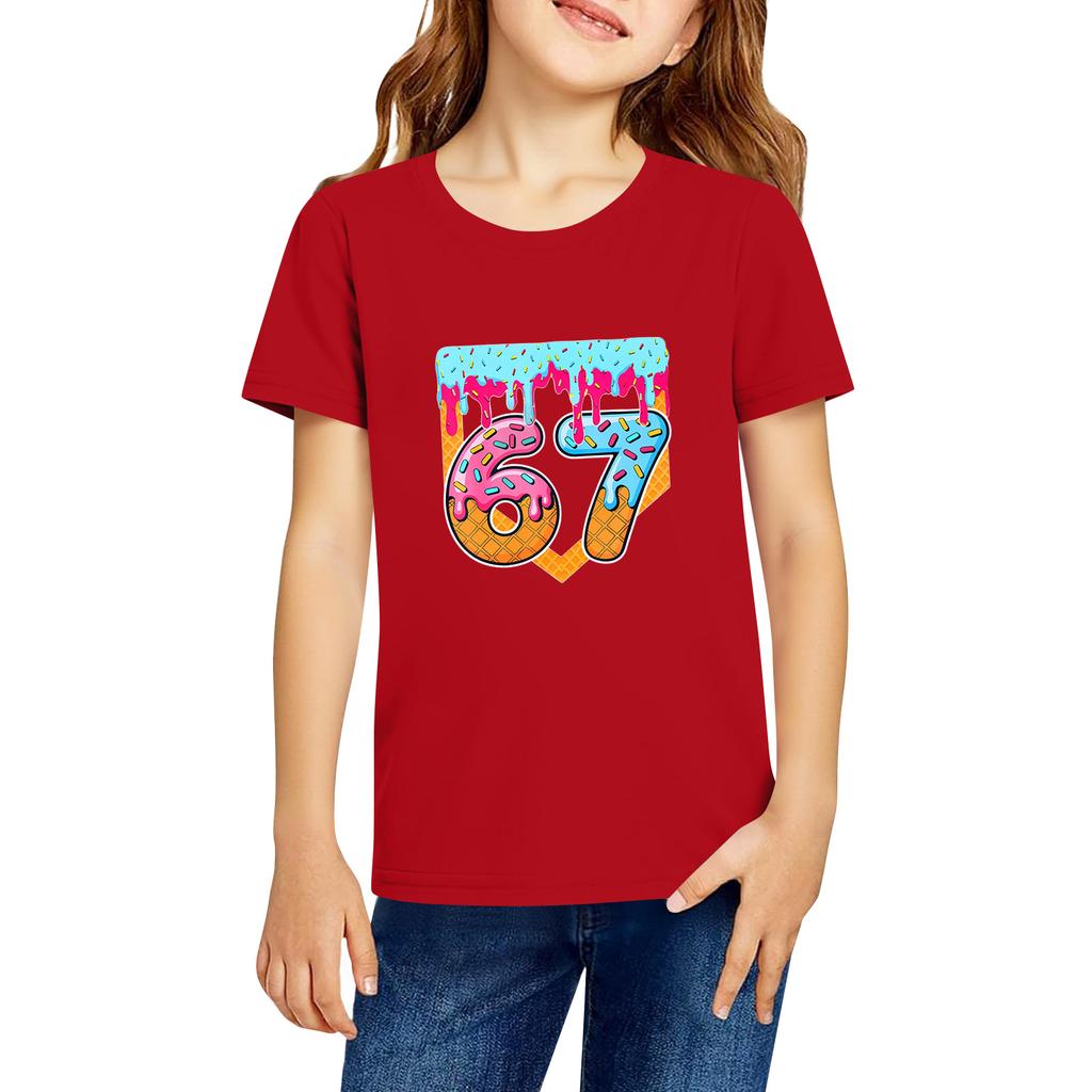 Fashionable Round Neck Short Sleeve Work Clothes Printed Tops For KID Summer Tops