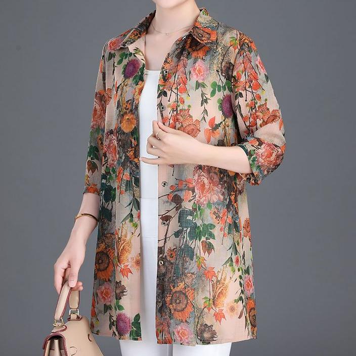 Letnia damska średniej długości odzież chroniąca przed słońcem damska koszula z rękawem siedem czwartych dla kobiet