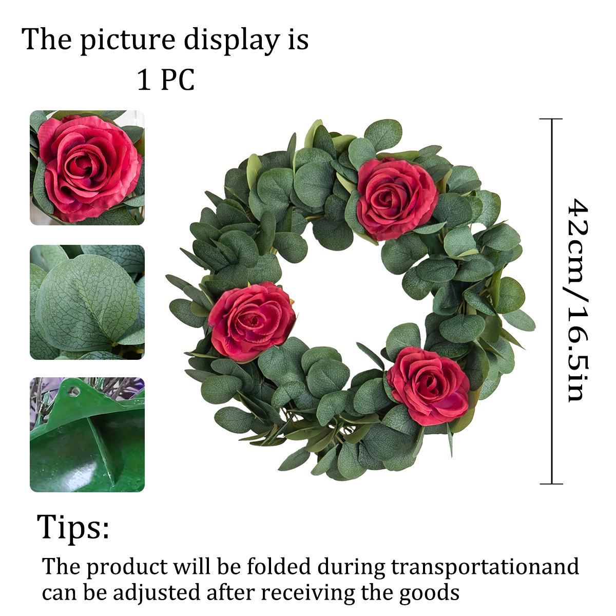 

Artificial Rose & Eucalyptus Wreath - Floral Wall Decoration for Home, Wedding, or Living Room рожевий червоний колір