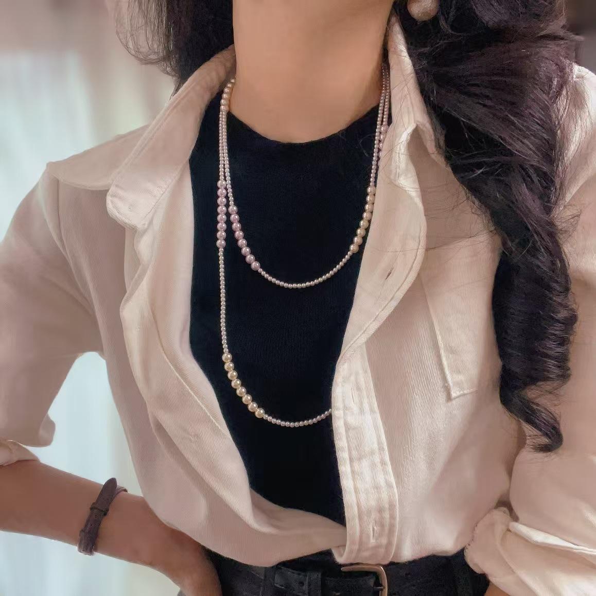 

Vintage Strong Light Round Manta Rose Artificial Crystal Pearl Long Necklace Collarbone Chain Sweater Chain