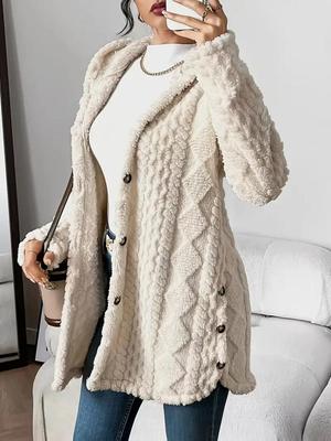 Cardigan à capuche chaud d'hiver pour femme - Coupe longue ample à devant ouvert, manteau à manches longues avec ourlet fendu sur le côté, vêtement d'extérieur décontracté