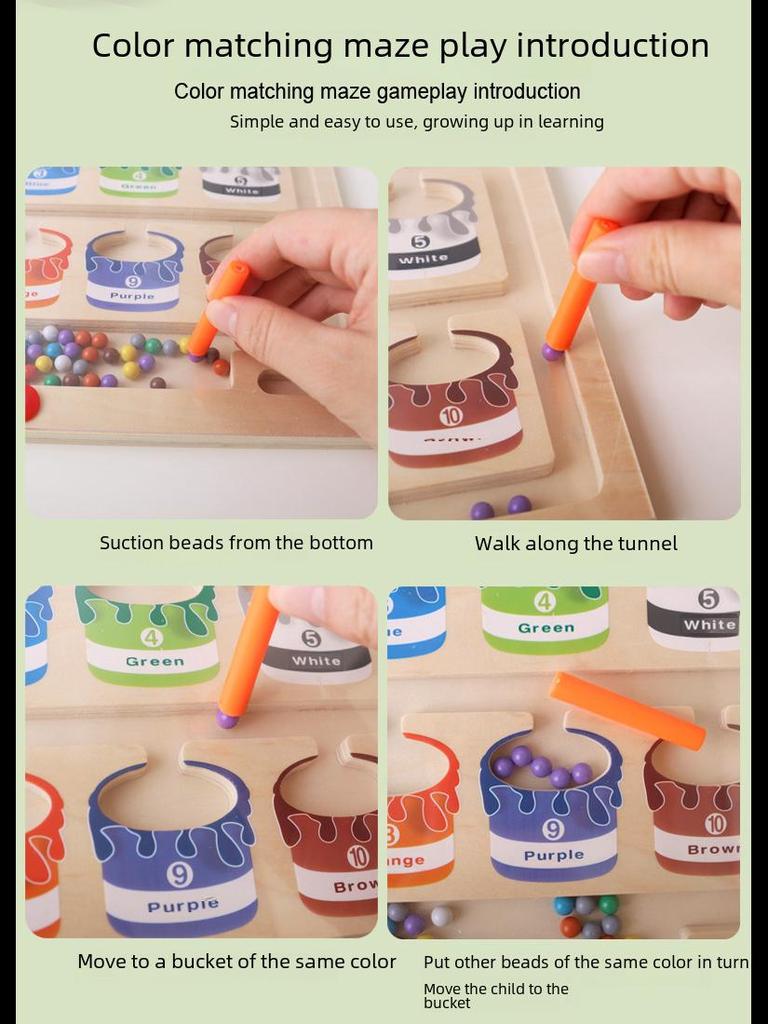 Tabla Magnetică de Sortare a Culorilor și Numărare pentru Preșcolari și Labirint cu Creion de Lemn - Jucărie Educativă pentru Abilități Matematice și Cognitive