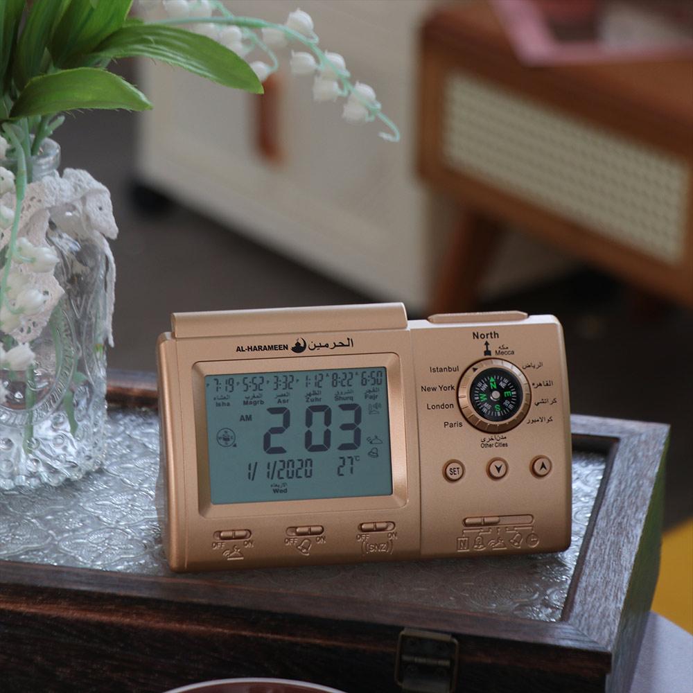 

Multi-purpose Automatic Digital Clock Hijir Calendar Prayer Alarms Muslim Table Clock Mecca золотистий