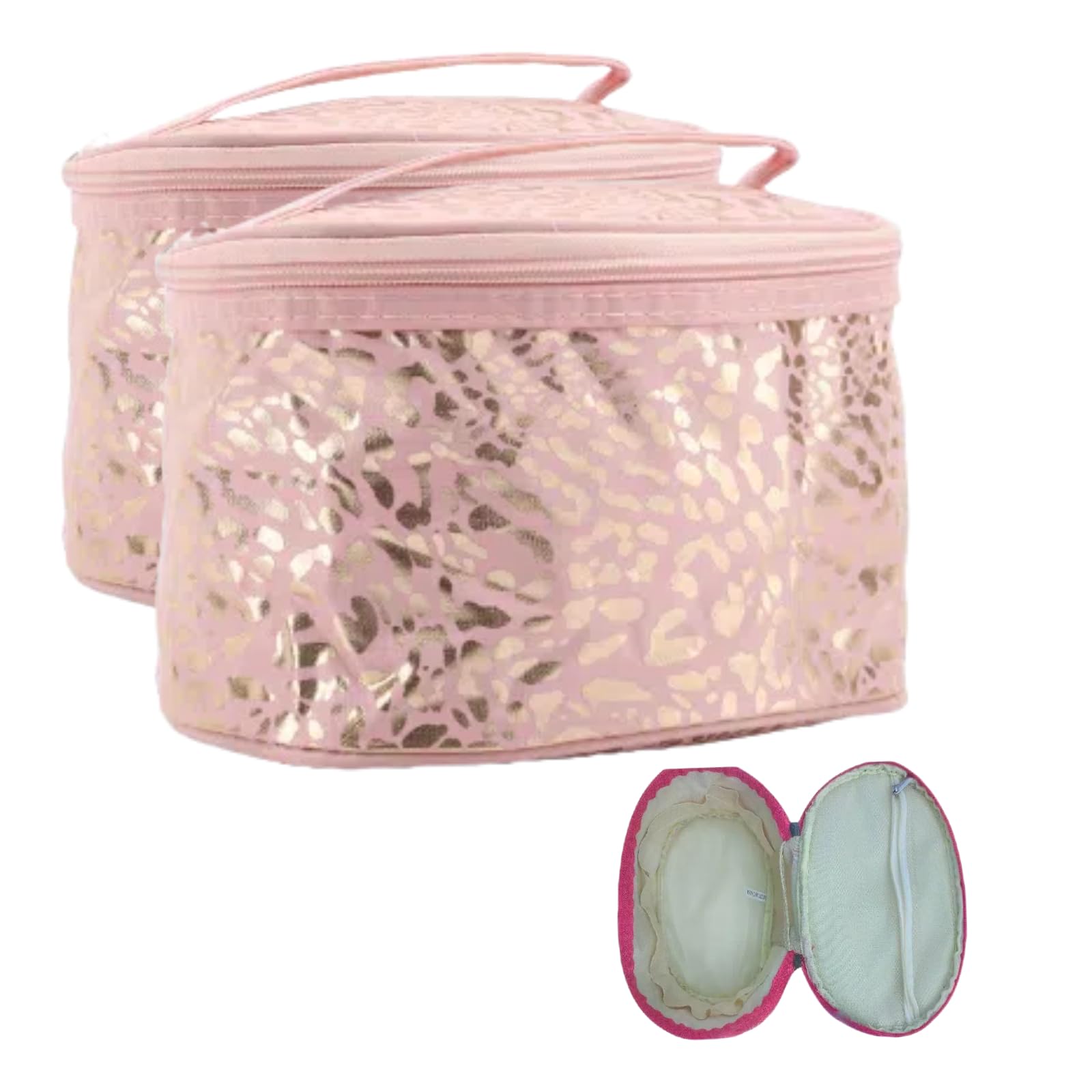 

Tumecos Leopard Print Cosmetic Toiletry Waterproof Cosmetic Storage Large Capacity Drum Bag 2 Groups Bag, Handbag, Bag, - (Pink) розовый