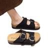 Summer Flat Bottom One Word with Square Buckle Thick Sole Beach Sandals Large Size Cool Slippers