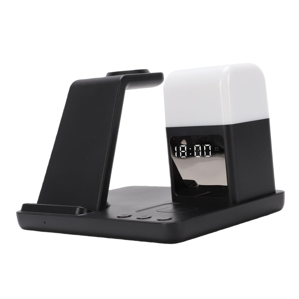 6 In 1 Multifunction Wireless Charger Mobile Phone Stand with Clock Night Light for Bedroom Living Room