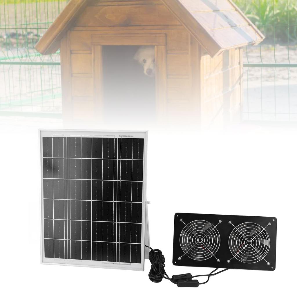 Solar Dual Fan Kit 30W IP65 Waterproofing Tempered Glass Laminate Aluminum Frame Ventilation Solar Fan for Outdoor Shed Greenhouses