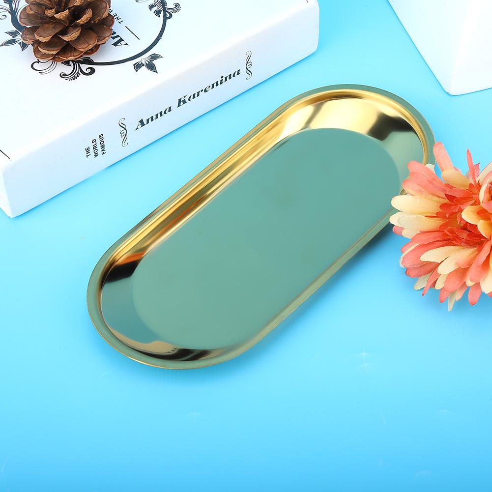 Stainless Steel Nordic Oval Towel Tray Storage Tray Perfect for Snack Cosmetics Jewelry(Gold)
