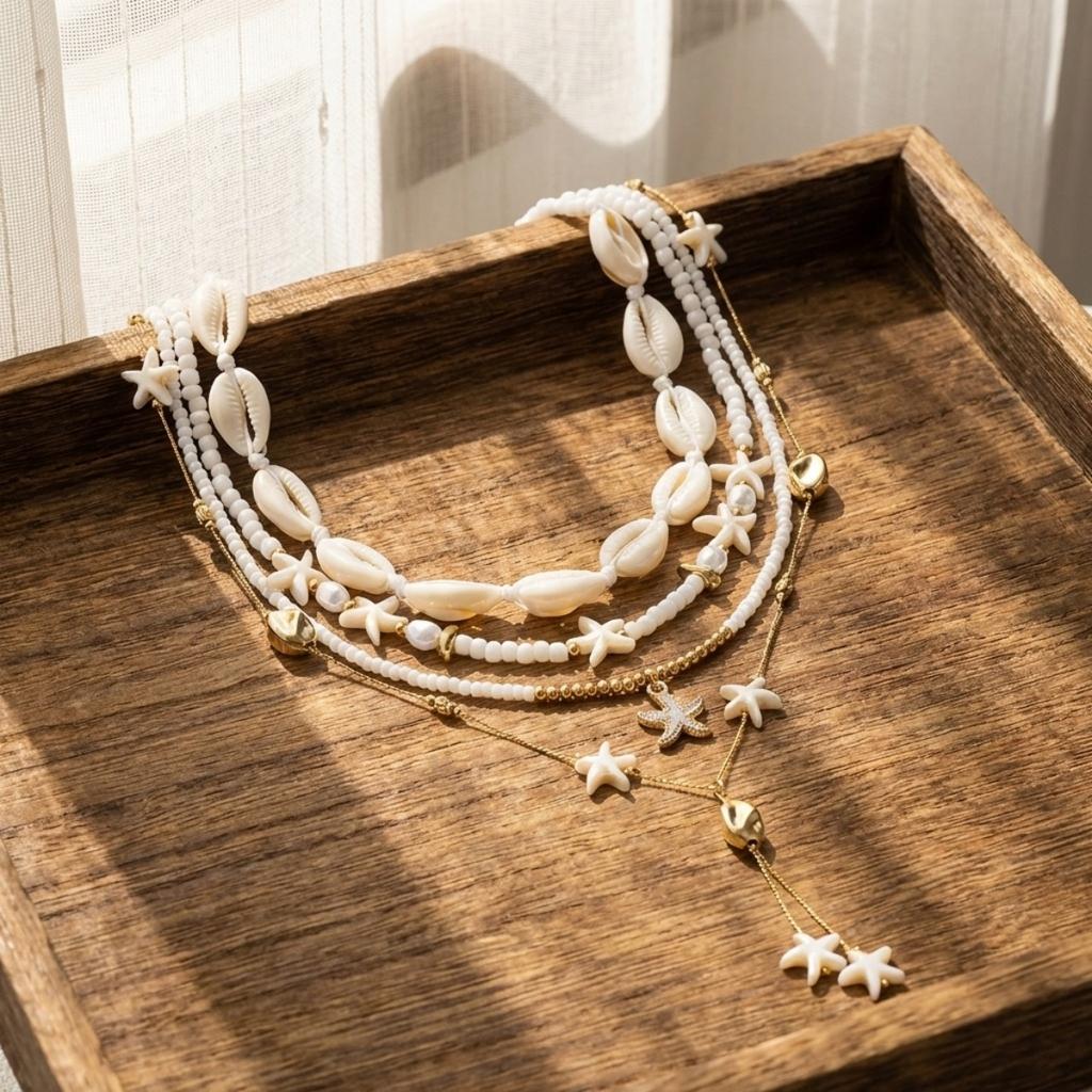 Boho Multilayer Rice Beaded Acrylic Shell Resin Starfish Turtle Pendant Necklace For Women Men Summer Beach Party Choker Jewelry