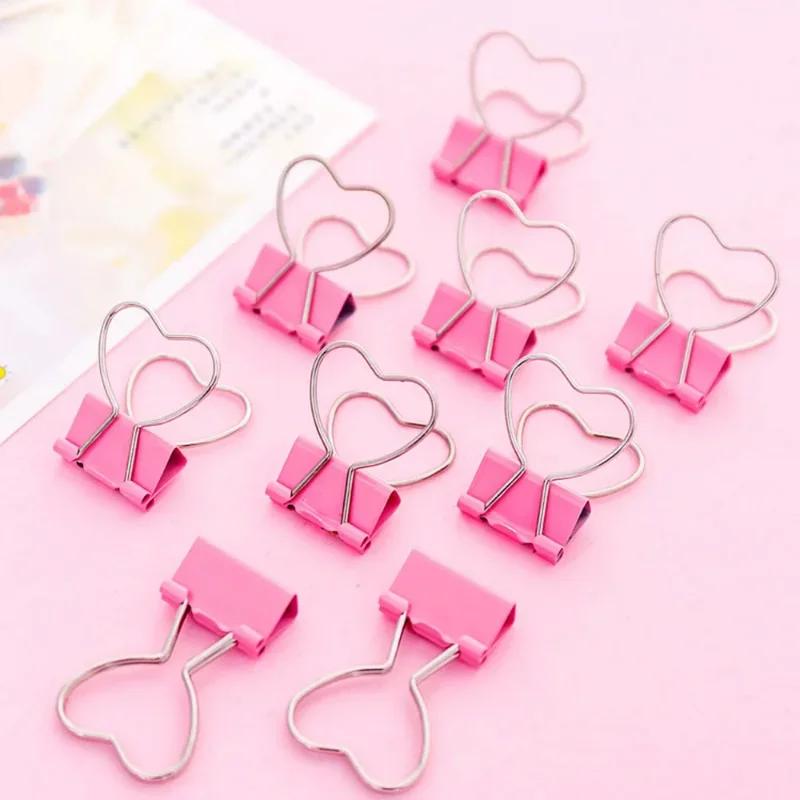 Creative Pink Clip Heart Hollow Out Metal Binder Clips Notes Letter Paper Clip Office Supplie