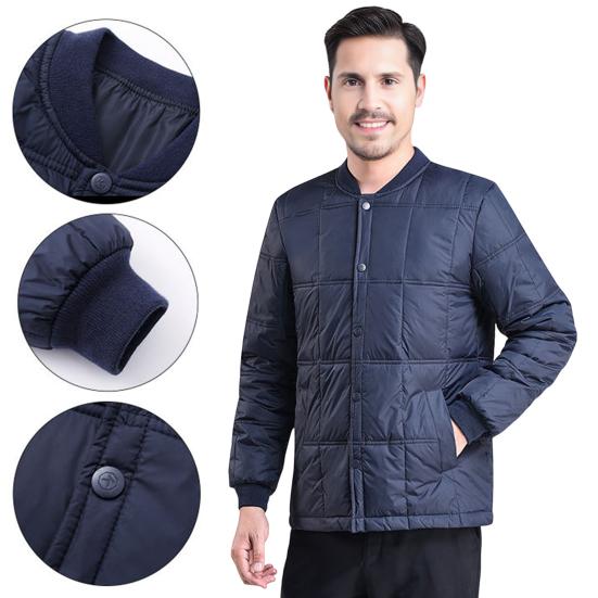 Giacca Piumino da Uomo Autunno Inverno Collo Alto Manica Lunga Velluto Ispessito Cappotto di Cotone con Tasche Tinta Unita Trapuntato Capispalla