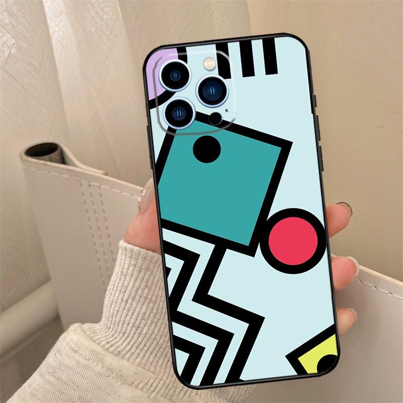 Abstract 80s pop art style graphics Phone Case For iPhone 16 15 14 11 12 13 17 Pro Max mini 15 16 Plus 16e 17 Air Cover Coque