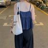 Elegance Casual Stylish Vest Outer Wear Summer Simple Temperament V-neck Loose Design Pleated Ruffled Sleeveless Undershirt Denim Suspenders Female