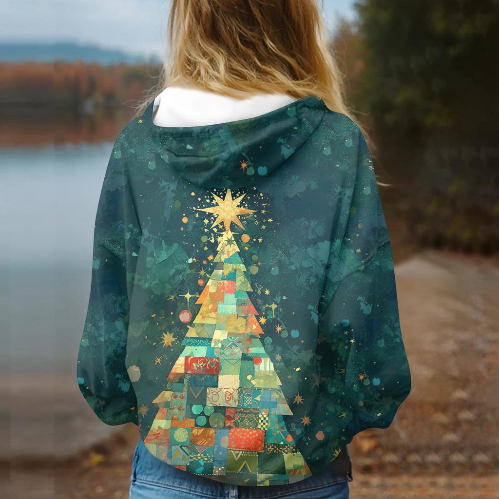 Women's Fashion Sweatshirt Printed Casual Hooded Sweatshirt With Pockets