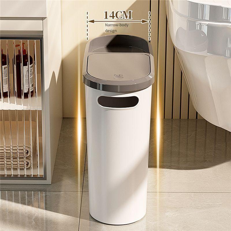 Guter-Schlanker Kunststoff-Mülleimer mit Deckel Platzsparender Behälter für Küche Wohnzimmer, Druckdeckel Große Kapazität Stilvoller Abfallkorb