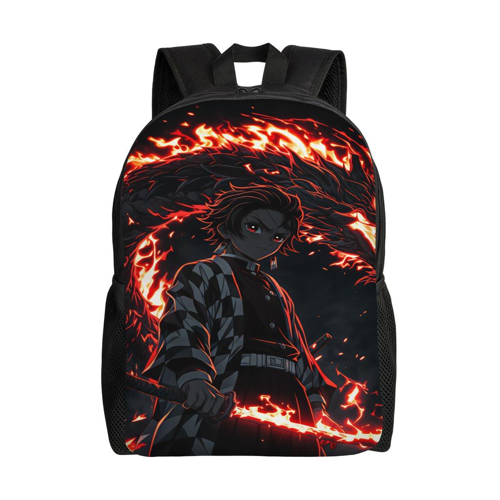 Kamado Tanjiro Backpack Demon Slayered Female Polyester Sport Backpacks Pattern Casual High School Bags Rucksack