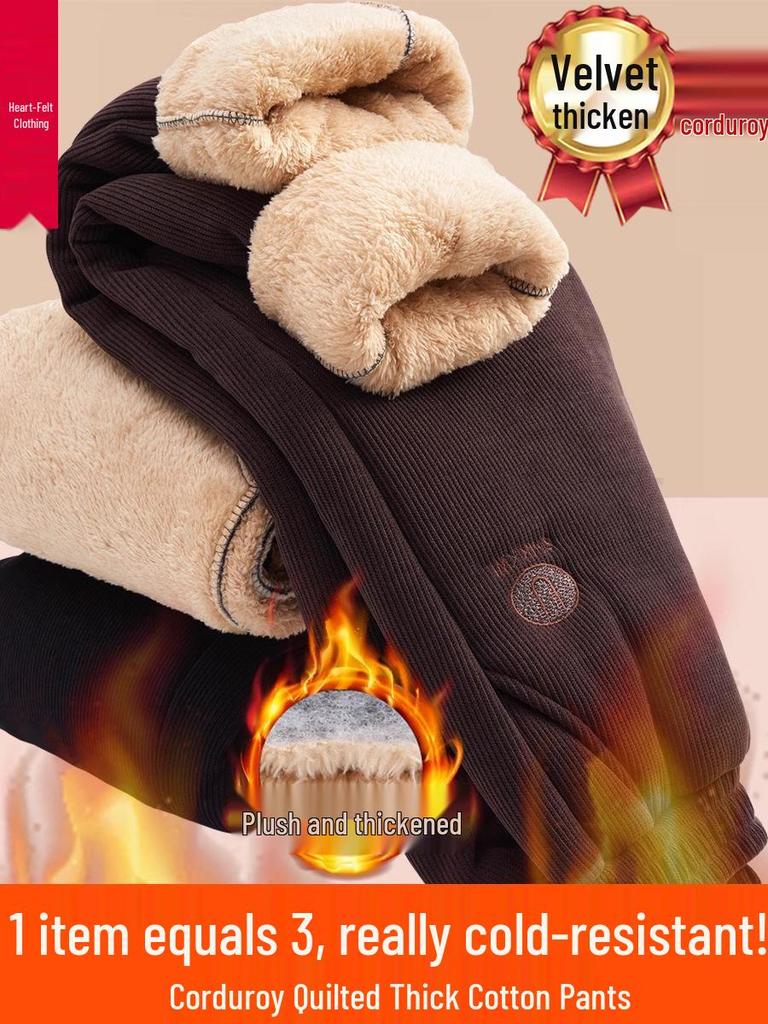 Women's Winter Plus Velvet Thickened Cotton Pants for Elderly: Warm, Loose Straight-Leg Fit for Grandma