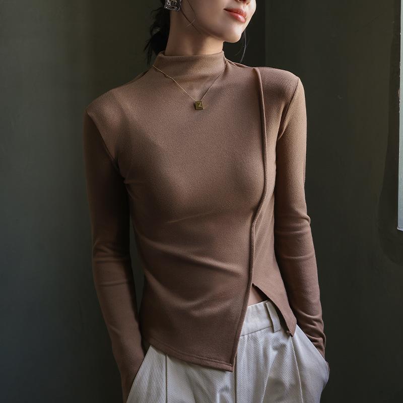 

Осенне-зимняя женская нижняя рубашка из бархата, нижняя рубашка с высоким воротником и внутренней подкладкой, топ с длинными рукавами XL абрикосовый