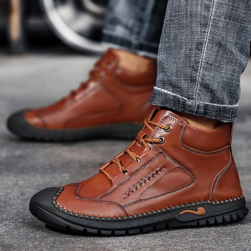 New Handmade Leather Casual Walking Hiking Shoes Men Design High Top Sneakers Comfortable Hot Sale Flat Designer Driving Shoes