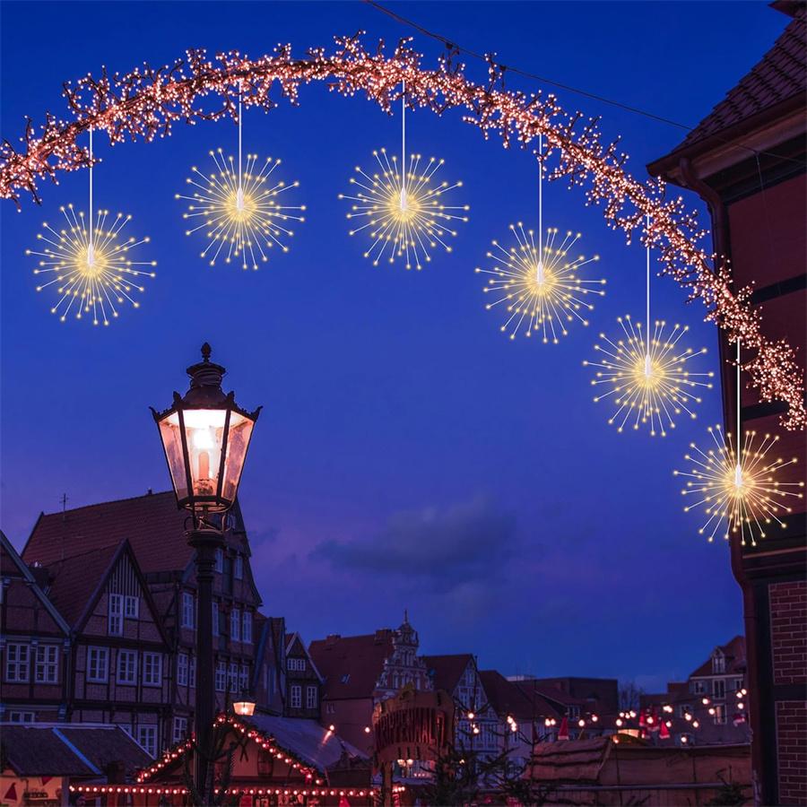 5/10Pack Connectable LED Firework String Lights Outdoor Plug In Starburst Lights Waterproof Christmas Garland Fairy Light