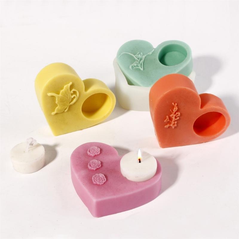 Embossed Heart Shaped Silicone Molds Silicone Candle Holder Molds Soap Molds for Epoxy Resin Candlestick Tealight Holder