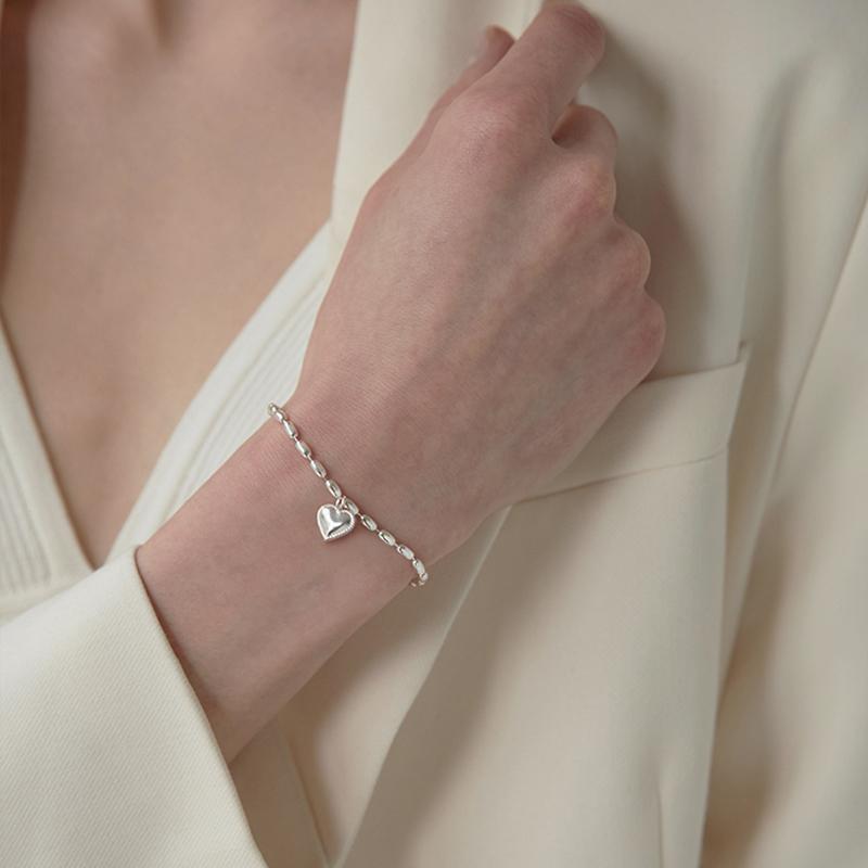 S925 Silver Heart Rice Grain Bracelet Accessory Stylish Sweet Smooth Heart Bracelet Birthday Party Fine Jewelry For Women