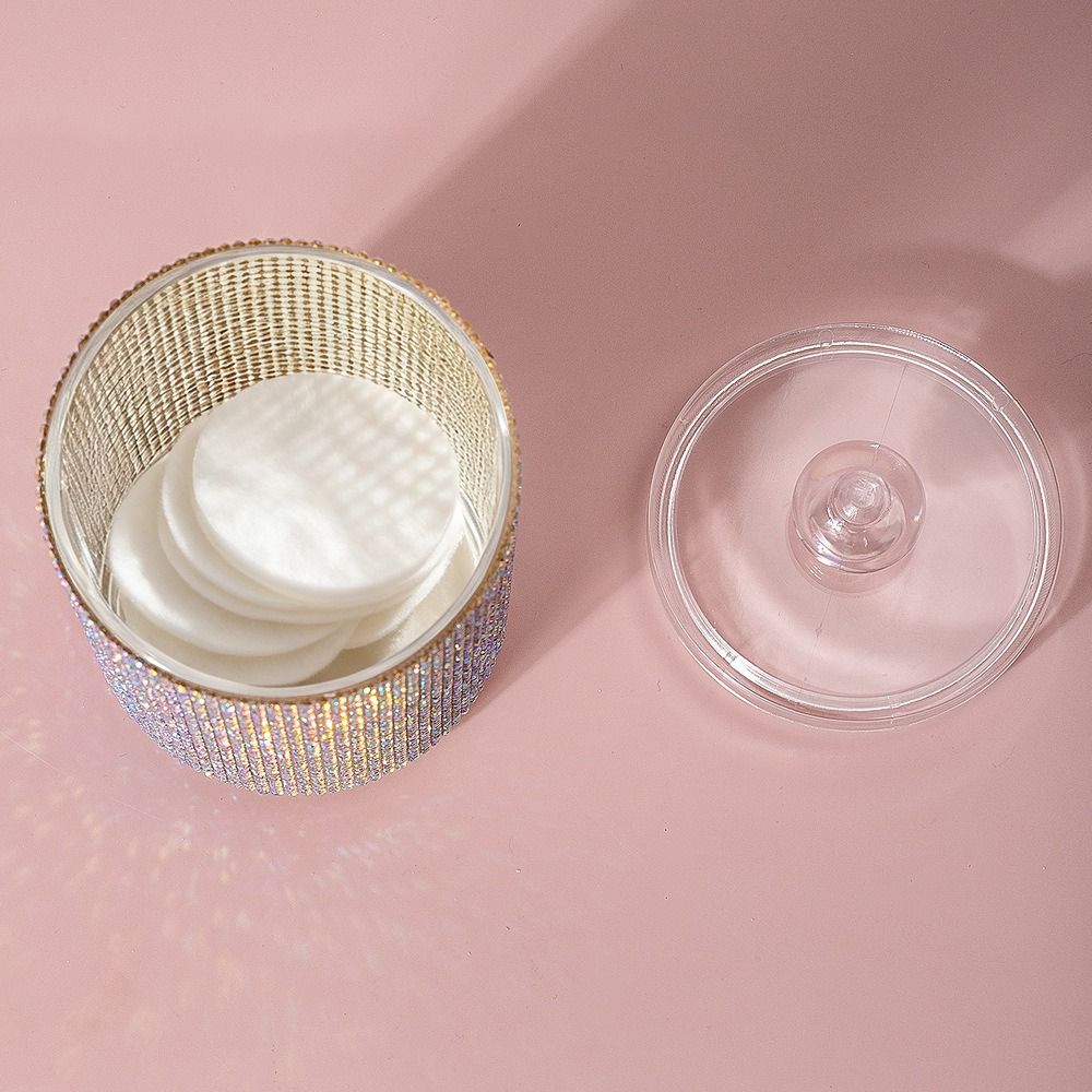 Luxury Diamond-Studded Cotton Swab Storage Box 3 Colors High-end Cotton Pad Storage Jar with Lids Toothpick Box Home Desktop