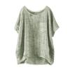 Women's Fashion Loose Round Neck Pocket Button Cotton Linen T-Shirt Casual Tops