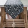 Geometric Polyester Table Runner Household Rectangle Desktop Cover  Simple Table Runners with Tassel Home Living Room Deocr