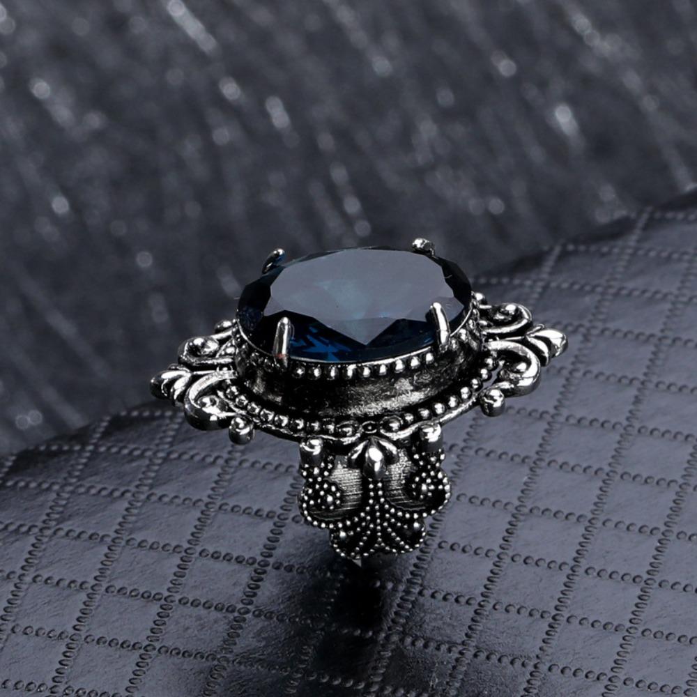 Vintage 925 Sterling Silver Oval Blue Topaz Ring for Women Elegant European Style Jewelry