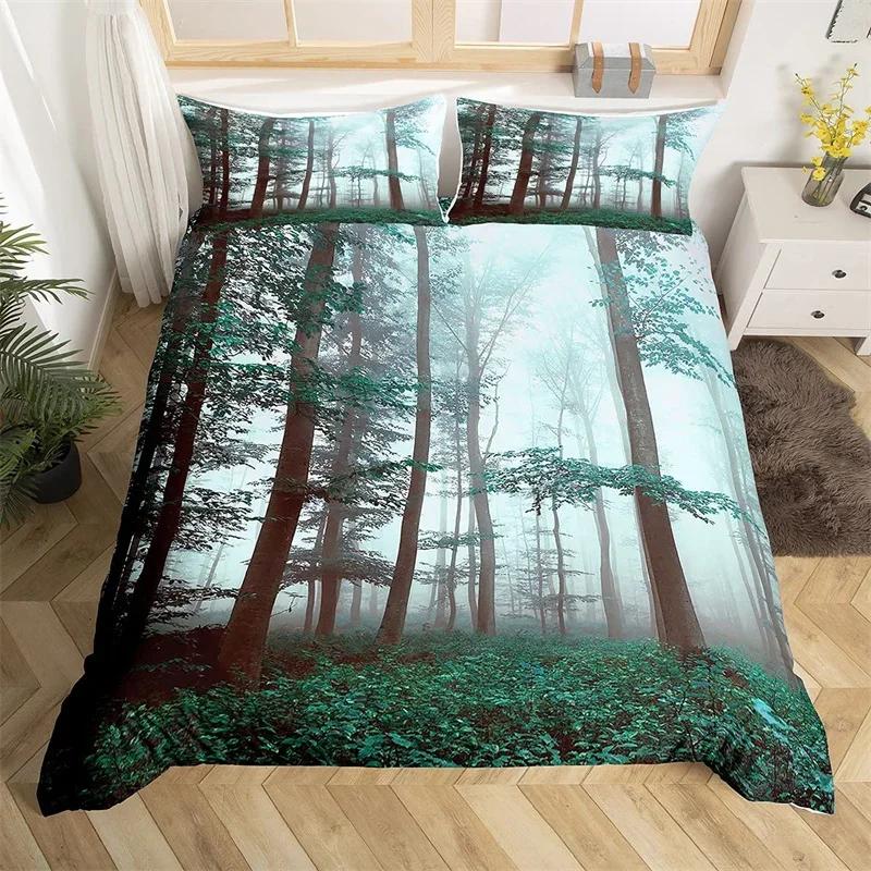 Dense Birch Trees with Leaves Duvet Cover Tree Lush Twin Queen King Bedding Set Jungle Nature Botanical Print Comforter Cover