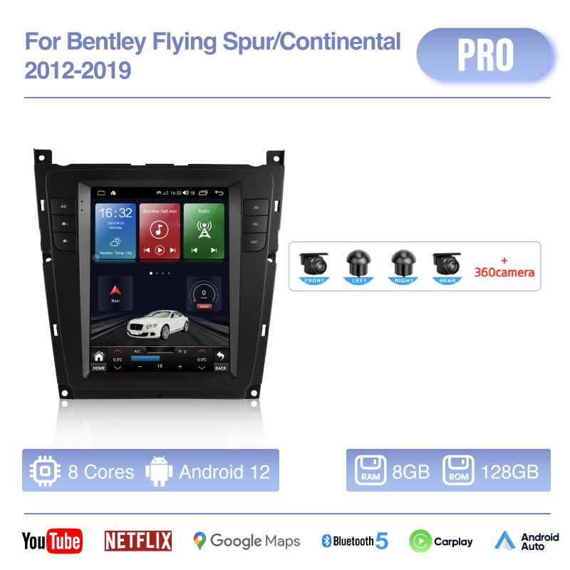 9.7 Inch For Bentley Flying Spur/Continental 2012-2019 GPS NavigationMediaCarPlayer 8Core 8+256G CarPlay 4G 360Camera Android12
