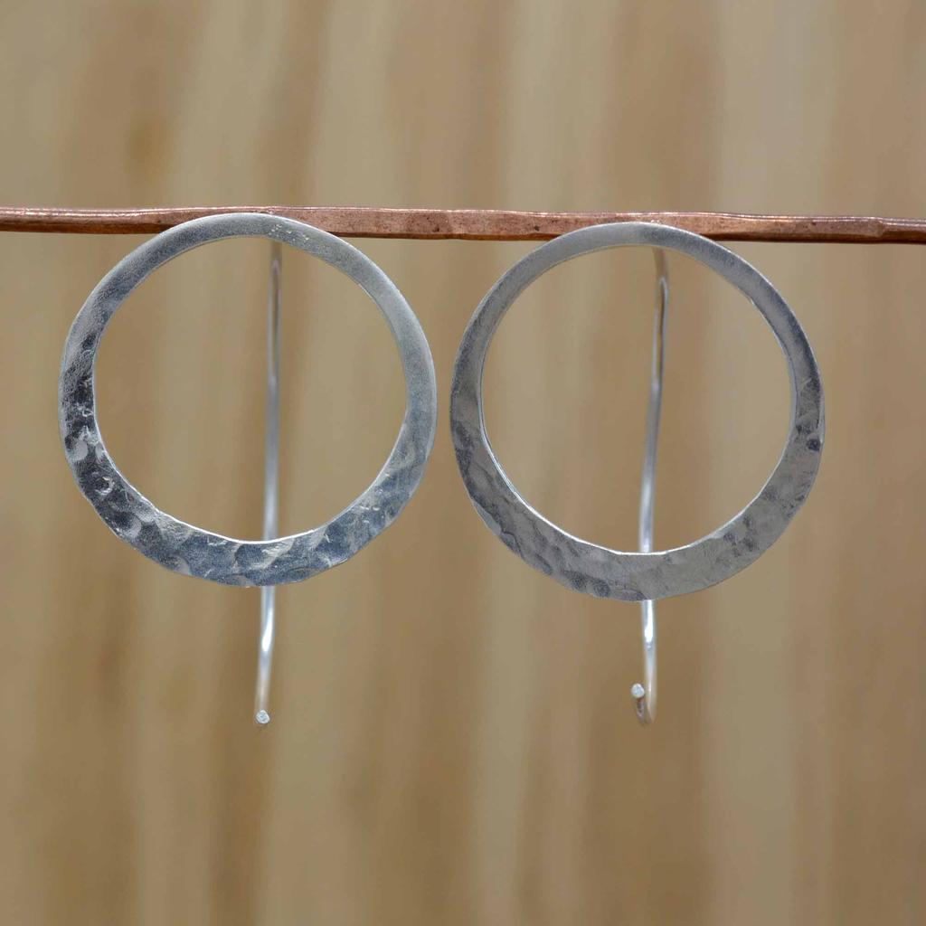 925 Sterling Silver Hammered Earrings, Round Handmade Stud Earrings, Gift For her, Anniversary Gift