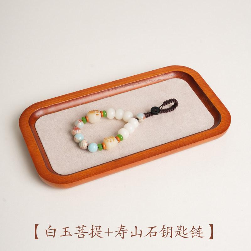 

Exquisite white jade Bodhi Shoushan stone phone chain with carbon-burned cat paw design, cute anti-lost keychain pendant Short white jade bodhi st