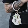 PU Leather Tassel Keychain Bracelet with Lip Balm Holder and Card Slot for Women