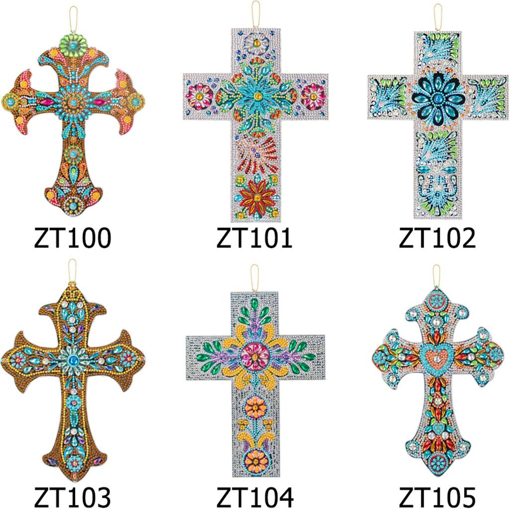 Kit de Peinture Diamant DIY Pendentif Croix Strass Acrylique Ornements Muraux Suspendus